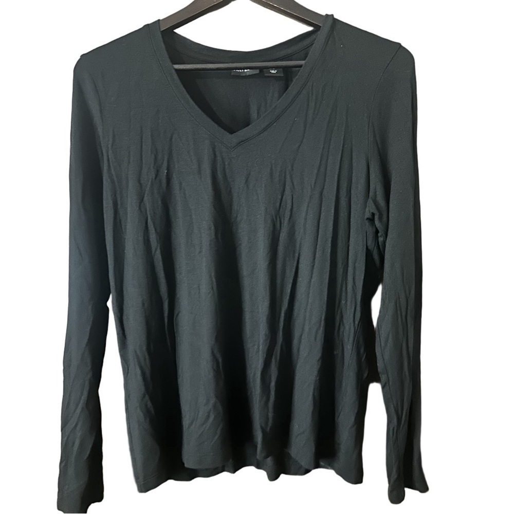 Willi Smith Black Long Sleeve V-Neck Top Cozy Viscose Spandex Blend Sz XL